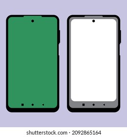 vector illustration phone, smartphone with blank white screen and green screen isolated on white background