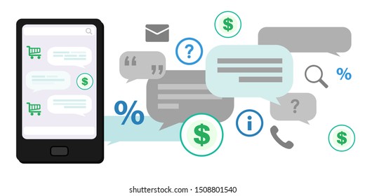 vector illustration of phone speech bubbles for communication management and messenger sales visuals