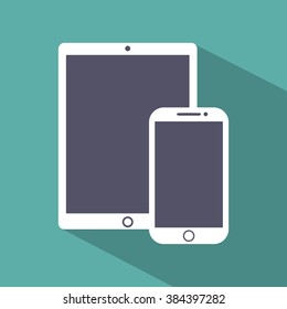vector illustration phone, tablet silhouettes,icons on background,with empty  screen,EPS10