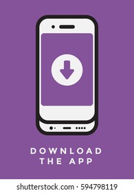 vector illustration of a phone with thick strokes and 'Download the app' message and icon
