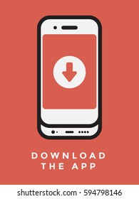 vector illustration of a phone with thick strokes and 'Download the app' message and icon
