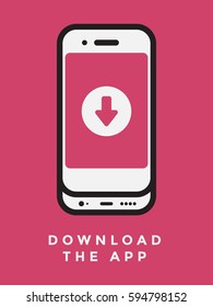 vector illustration of a phone with thick strokes and 'Download the app' message and icon