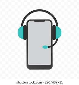 Vector Illustration Of Phone Using Headphones Icon Sign And Symbol. Colored Icons For Website Design .Simple Design On Transparent Background (PNG).