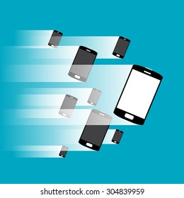 Vector illustration of phones under impression of movement.