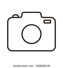 Vector illustration of photo camera icon. Linear symbol with thin line. The thickness is edited. Minimalist style. Exclusive quality of execution in material design. Set on a white background.