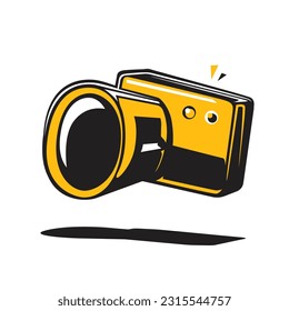 Ilustración vectorial de una cámara fotográfica aislada en fondo blanco. Dibujando a mano a la moda. 