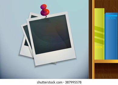 Vector illustration of  the photo frame on the blue wallpaper
