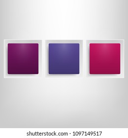 Vector illustration of photo frame with square border and shadow on gray gradient background.