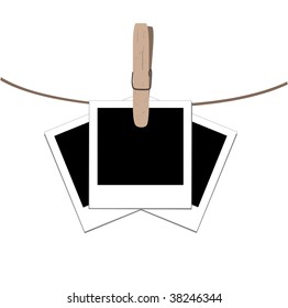 vector illustration of photo frames on the rope with the clothes peg