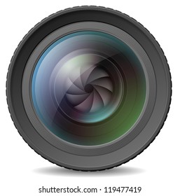 Vector illustration of photocamera lens with shutter