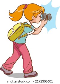 vector illustration of photographer girl shooting