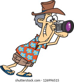 Vector illustration of photographer on vacation taking pictures