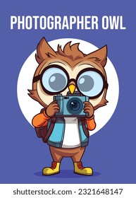 Vector Illustration, Photographer Owl, Animal Clipart