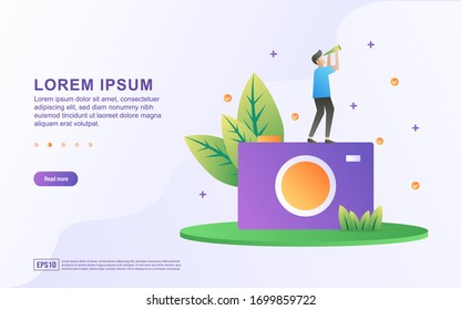 Vector Illustration of Photography concept. People are waiting for the right moment to record it.