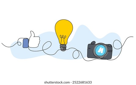 Vector illustration of photography line ideas and hobbies. Modern flat in continuous line style.