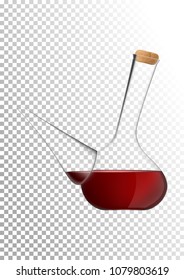 Vector illustration in photorealistic style. The image of a realistic glass transparent national Spanish vessel for wine on transparent background. Serving wine with decanter