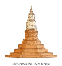 Vector illustration of Phra That Ya Khu, a stupa in Kalasin province, Thailand.