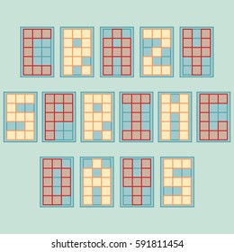 Vector illustration: phrase Crazy spring days made of different color square pixel letter isolated on light green background