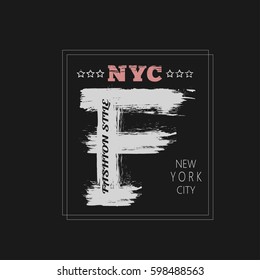Vector illustration with phrase "Fashion. New York city". May be used for postcard, flyer, banner, t-shirt, clothing, poster, print and other uses.