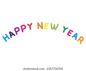 Vector illustration of the phrase happy new year, multicolor.