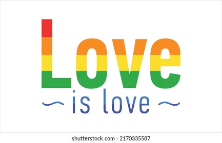 vector illustration, phrase love is love with the colors of the lgbt flag, white background