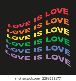 La ilustración vectorial con la frase amor es amor y colores arcoiris. Igualdad, derechos LGBT. Diversidad y amor.