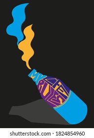 vector illustration with the phrase "my life is my rules". lettering in the form of a bottle with liquid and smoke above it