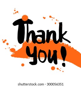 Vector illustration with the phrase thank you. Background of crumpled paper with spray paint. Handwritten inscription.