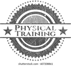 vector illustration of Physical Training chalkboard emblem on black board


