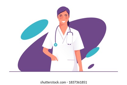 Vector illustration of a physician, doctor, therapist with stethoscope.