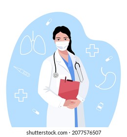 Vector illustration of a physician, doctor, therapist with stethoscope