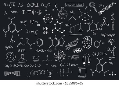 vector illustration of physics and chemistry formulas and schemes