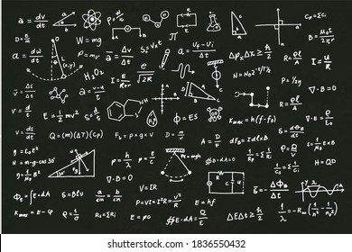 vector illustration of physics and math formulas on chalkboard