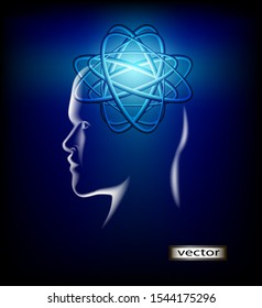 Vector illustration of physics in the mind of a man thinking about the laws of science