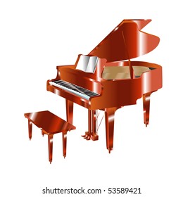 vector illustration, piano with bench, card concept, white background