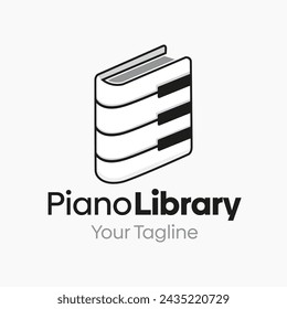Vector Illustration for Piano Library Logo: A Design Template Merging Concepts of a Book and Piano Shape
