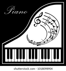 Vector illustration of a piano  with musical notes.