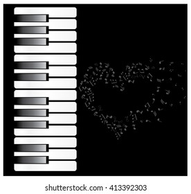 vector illustration of a piano with musical notes