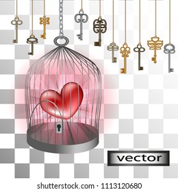 Vector illustration to pick up the key to my heart  to release the feelings locked in cage 
