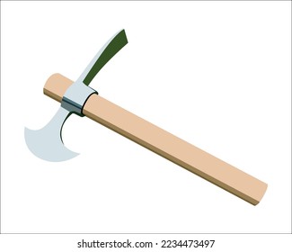 Vector Illustration pickaxe isolated on white background. Carpentry hand tools with wooden handle.