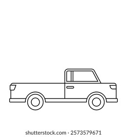 Vector illustration of a pickup car in line art style isolated on white background. Children's car illustration