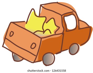 Eine Vektorgrafik eines Pickup, der Sterne transportiert