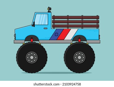 vector illustration of a pickup truck with big wheels