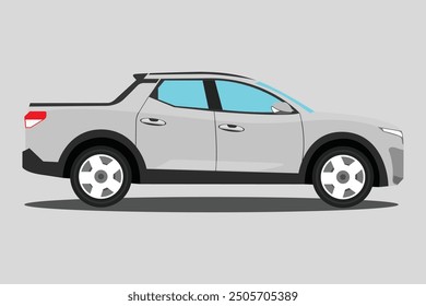 Vector illustration of pickup truck side view. Illustration car in cartoon flat style. Truck double cabin modern transportation. Large vehicle automotive technology