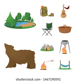 Vector illustration of picnic and adventure symbol. Set of picnic and nature vector icon for stock.