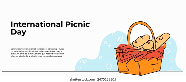 Ilustración vectorial de cesta de picnic. Moderno piso en estilo de línea continua.