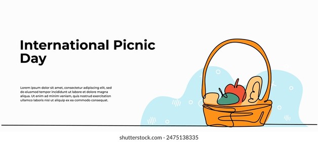 Vector illustration of picnic basket. Modern flat in continuous line style.