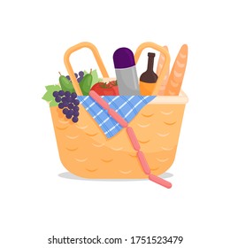 Vector illustration of a picnic basket on a white background. Isolated