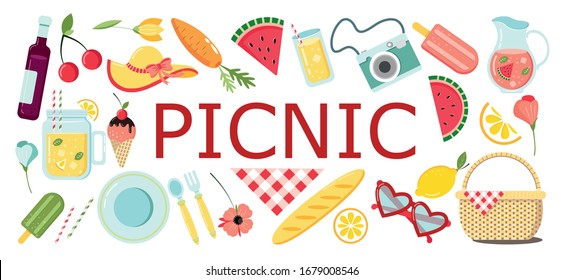 Vector illustration. Picnic party. Summer