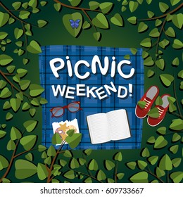 Vector illustration of a picnic poster on the weekend